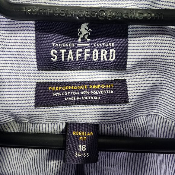Mens Stafford Performance Pinpoint Shirt Button-Up Blue & White Stripe 16 34/35 - Picture 3 of 7